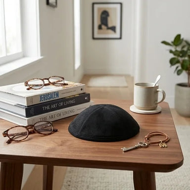 Ultra Suede Kippah 18 cm- with Pin Spot- Black
