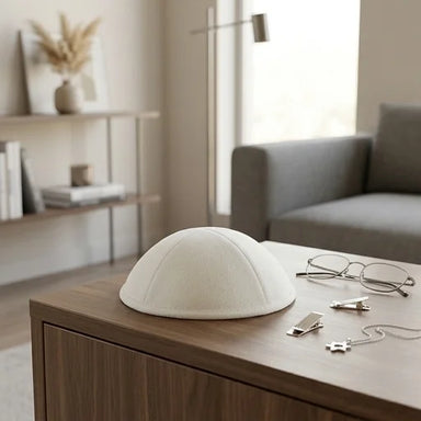 Ultra Suede Kippah 18 cm- with Pin Spot- White