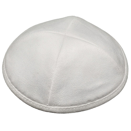 Ultra Suede Kippah 19cm- with Pin Spot- White