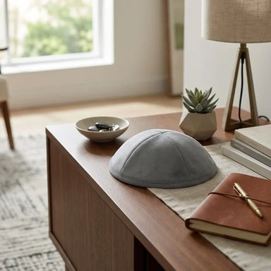 Ultra Suede Kippah 19 cm- with Pin Spot- Dark Gray