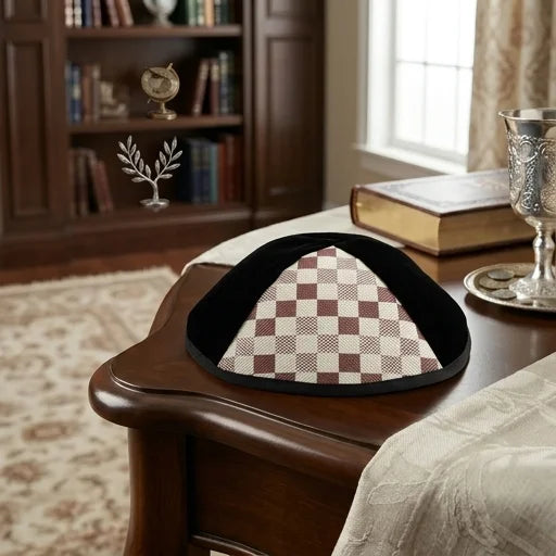 Velvet Plush Black Kippah 4 Parts, 19 cm Size 3