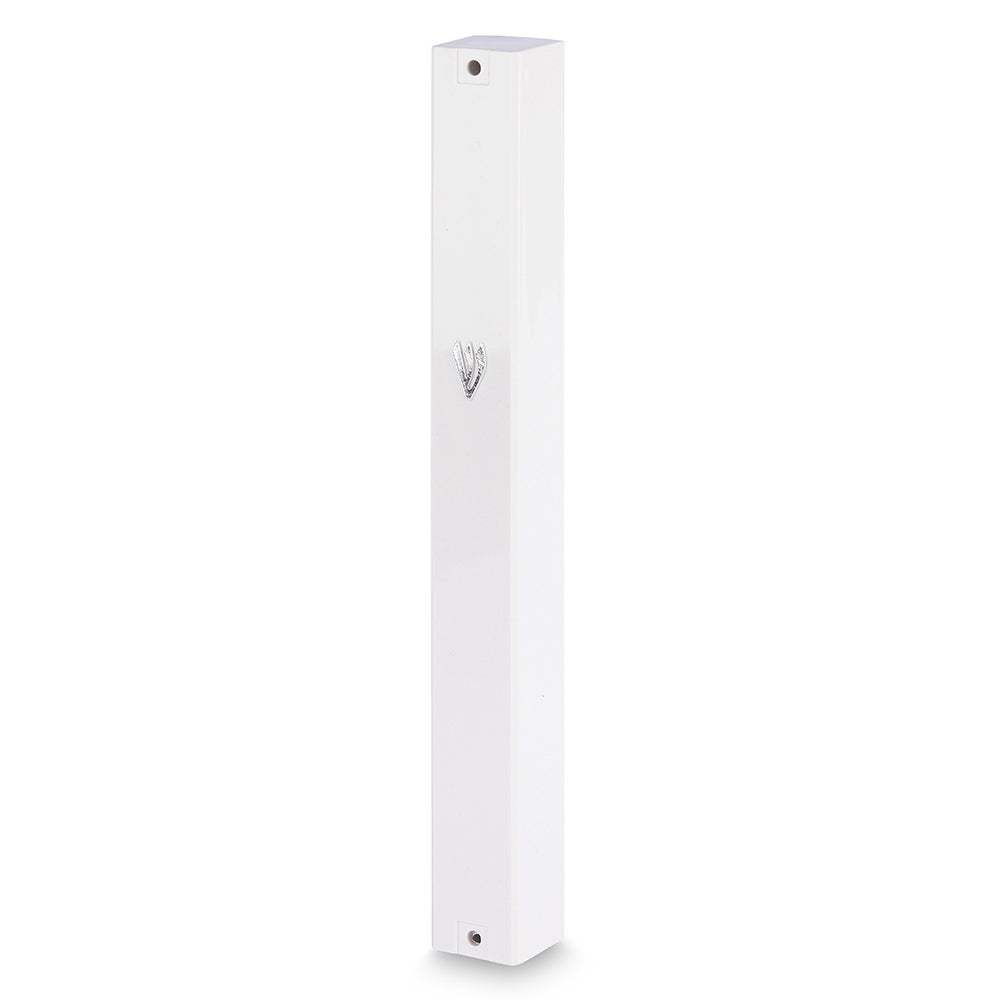 White Plastic Mezuzah with Rubber Cork 15 cm - Silver