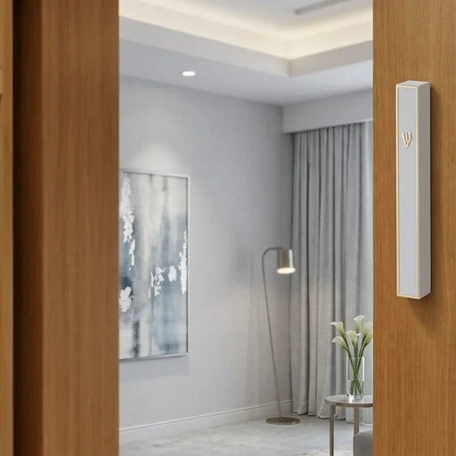 White Plastic Mezuzah with Rubber Cork 12 cm - Gold