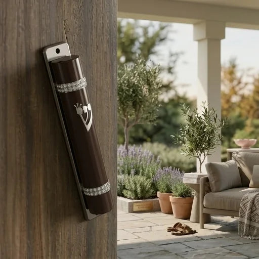 Mezuzah 12 cm Nut Color- Semi Round with Back - Brown