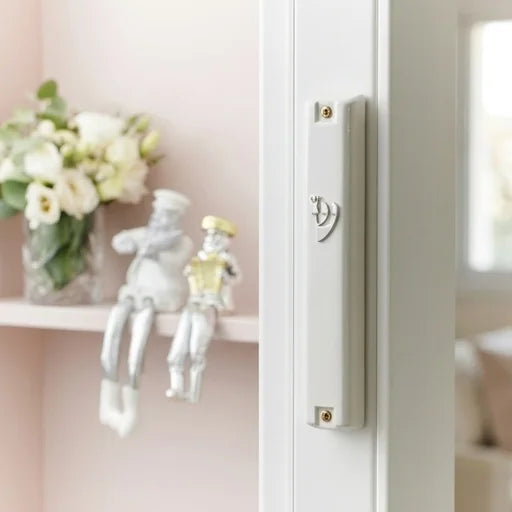White Plastic Mezuzah with Rubber Cork 20 cm - with Silver Shin