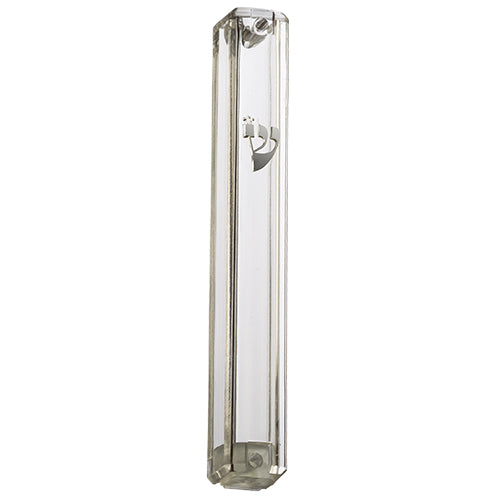 Plastic Clear Mezuzah with Rubber Cork 20 cm- with Silver Shin