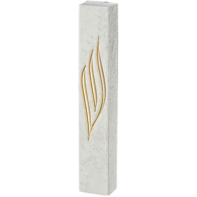 Concrete-like Polymer Mezuzah Golden Shin 20 cm - White, Glossy