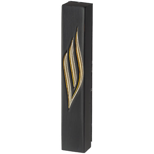 Black Polymer Mezuzah Golden Shin 20 cm - Glossy