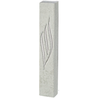 Concrete-like Polymer Mezuzah Silver Shin 12 cm - White, Glossy