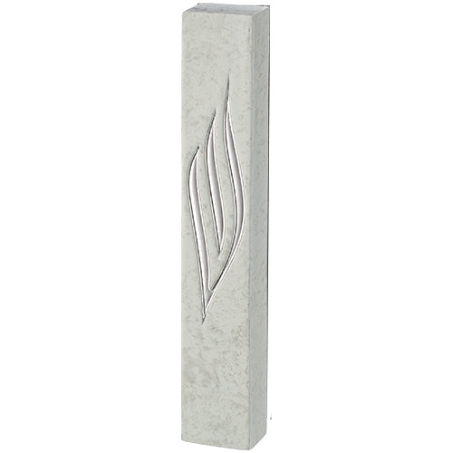 Concrete-like Polymer Mezuzah Silver Shin 12 cm - White, Glossy