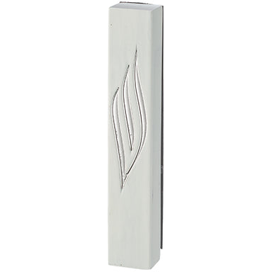 White Polymer Mezuzah Silver Shin 12 cm - Glossy