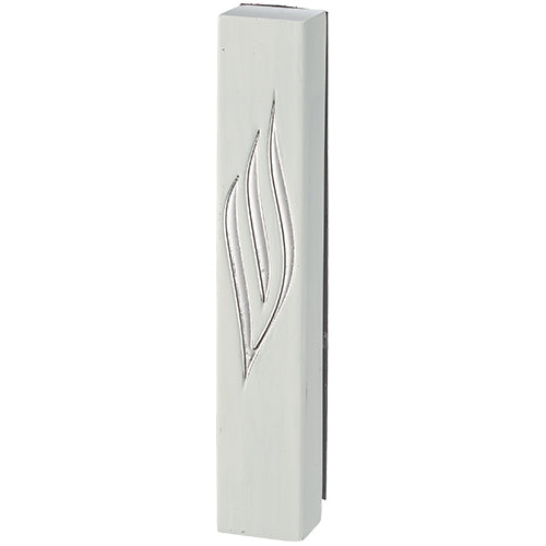 White Polymer Mezuzah Silver Shin 12 cm - Glossy