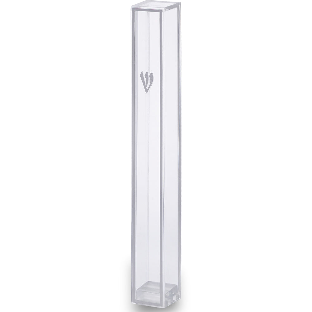 Clear Plastic Mezuzah with Rubber Cork 12 cm - Silver