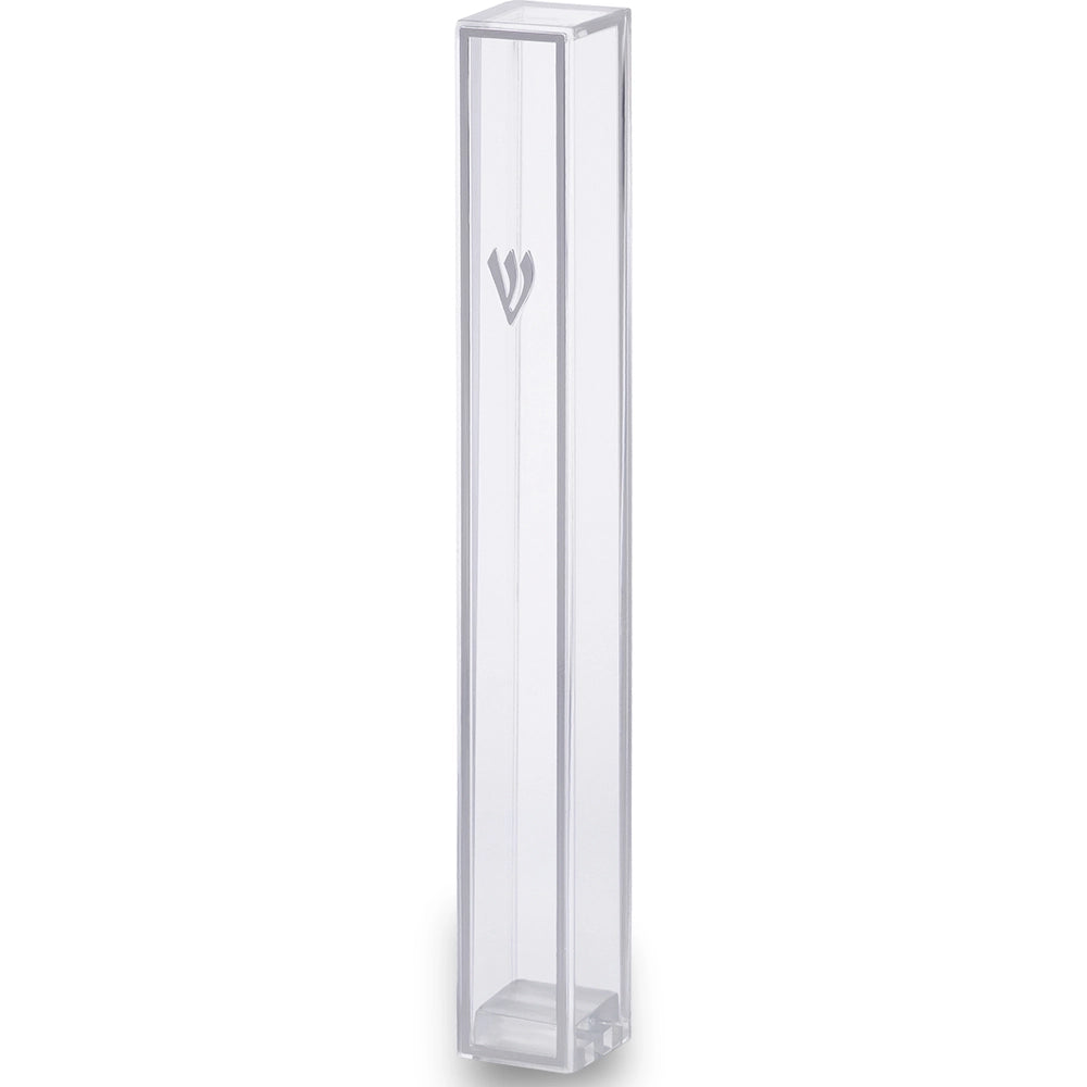 Clear Plastic Mezuzah with Rubber Cork 15 cm - Silver