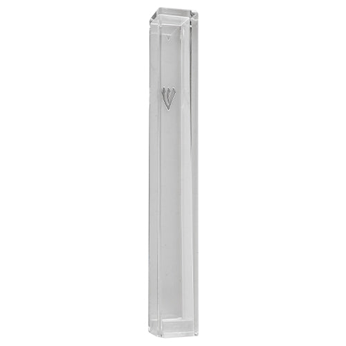 Clear Plastic Mezuzah with Rubber Cork 15 cm - Silver