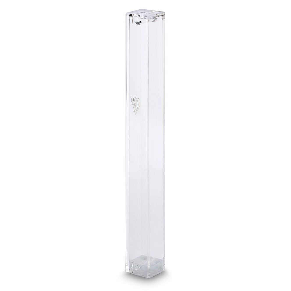 Clear Plastic Mezuzah with Rubber Cork 15 cm - Silver