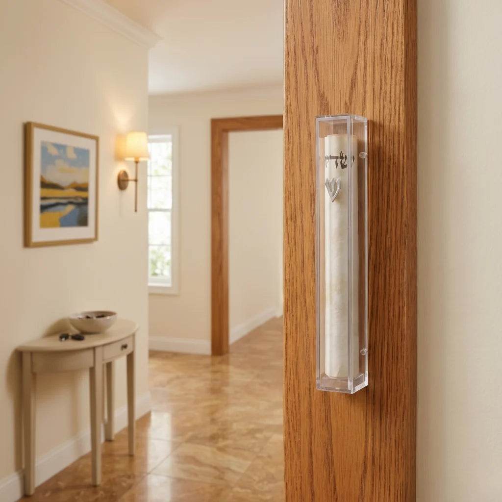 Clear Plastic Mezuzah with Rubber Cork 15 cm - Silver