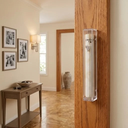 Clear Plastic Mezuzah with Rubber Cork 20 cm - Silver