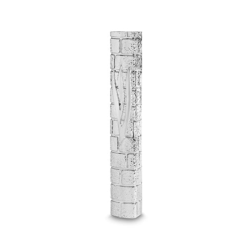 Plastic Mezuzah 3d Metal Painted with Rubber Cork 30 cm- "the Kotel" with the Letter Shin - Silver