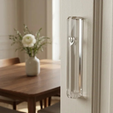 Plastic Clear Mezuzah with Rubber Cork 12 cm- with Silver Shin - Without Holes