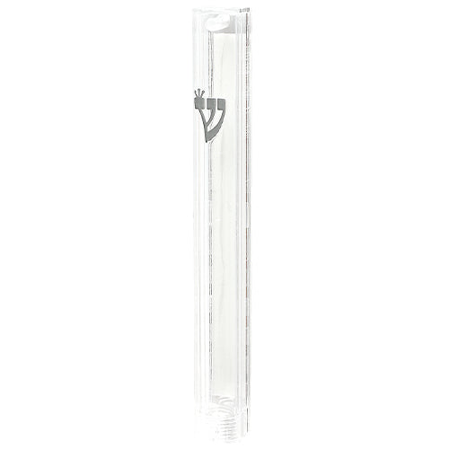 Plastic Mezuzah with Screw 12cm- Clear with Silver Shin
