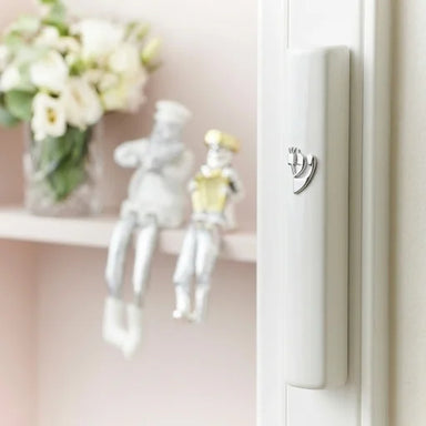 Plastic Mezuzah with Rubber Cork 12 cm- White with Silver Shin - Without Holes