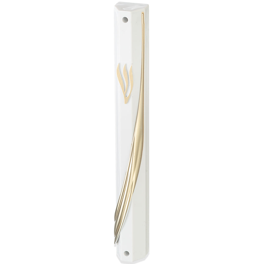 Plastic White Mezuzah with Rubber Cork 12 cm - Gold