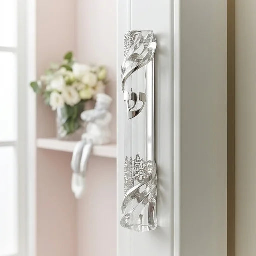 Plastic Clear Mezuzah with Rubber Cork 15 cm - "Jerusalem" - Silver