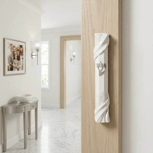 White Plastic Mezuzah 20 cm with Rubber Cork - "Jerusalem" Ornaments