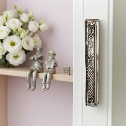 Transparent Plastic Mezuzah With Rubber Cork 20 Cm- With The Letter Shin And Plaque