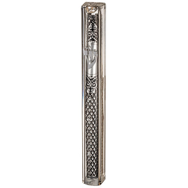 Transparent Plastic Mezuzah With Rubber Cork 20 Cm- With The Letter Shin And Plaque