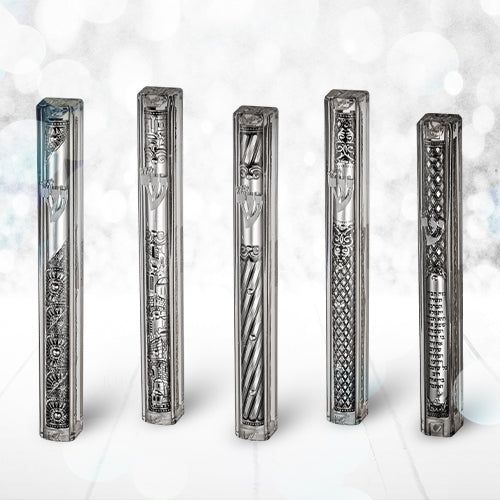 Transparent Plastic Mezuzah With Rubber Cork 20 Cm- With The Letter Shin And Plaque