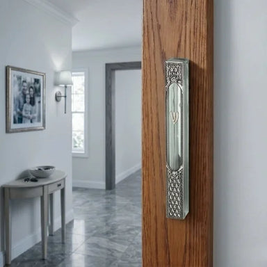 Glass Mezuzah with Metal Plaque 12 cm