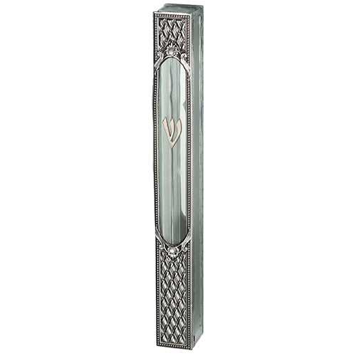 Glass Mezuzah with Metal Plaque 12 cm