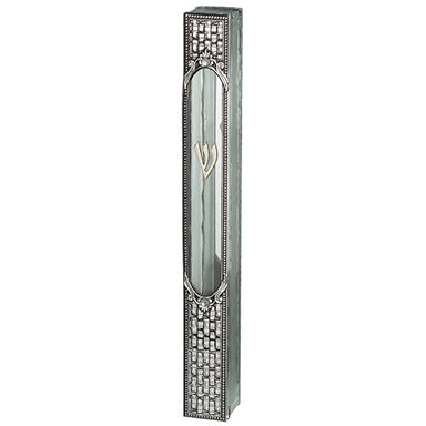 Glass Mezuzah with Metal Plaque 20 cm