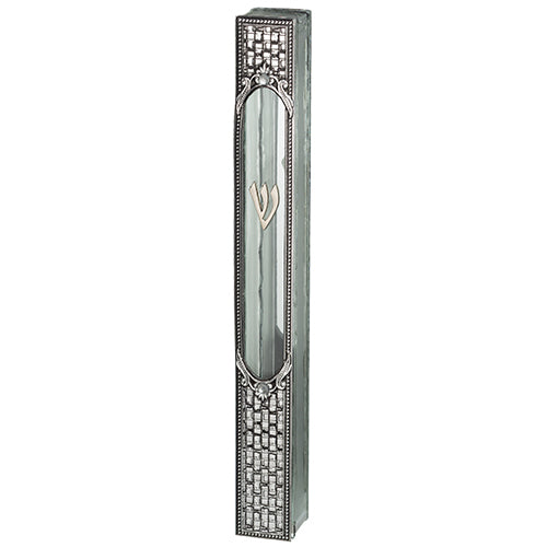 Glass Mezuzah with Metal Plaque 20 cm