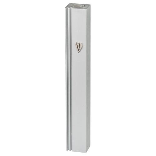 Aluminum Mezuzah 15 cm with Metal 'Shin' - Silver, Matte