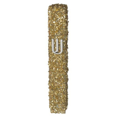 Glass Mezuzah with Stones 15 cm- Golden