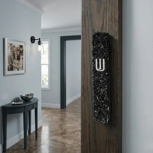 Glass Mezuzah with Stones 12 cm- Black