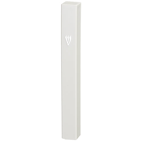 White Plastic Mezuzah with Rubber Cork 15 cm - Silver