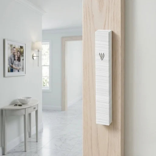 Plastic Mezuzah with Rubber Cork 15 cm 3d Metal Painted - Silver, White, Striped