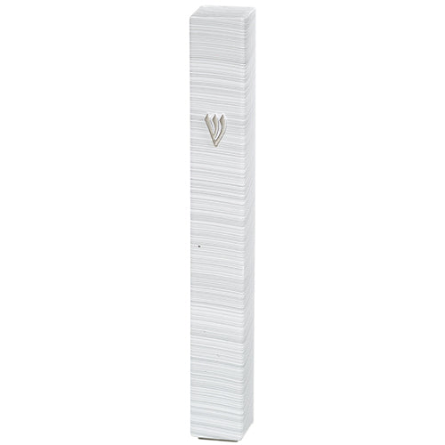 Plastic Mezuzah with Rubber Cork 15 cm 3d Metal Painted - Silver, White, Striped