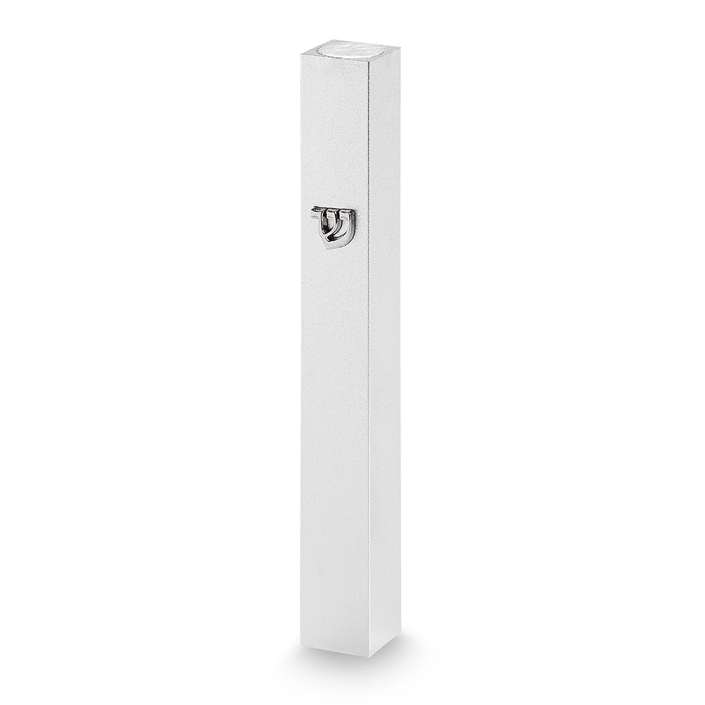 Aluminum Mezuzah 10 cm - Matte Silver with Silver Shin