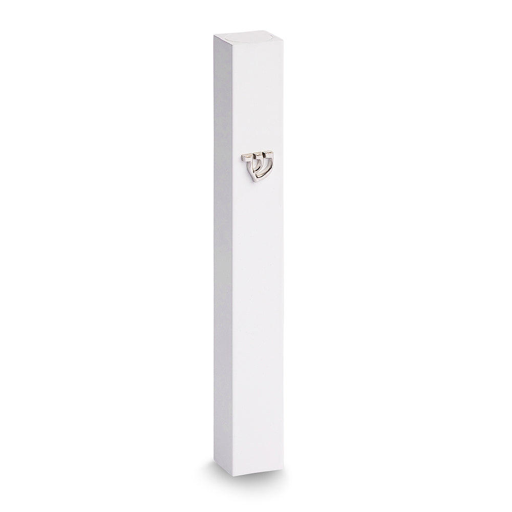 Aluminum Mezuzah 10 cm - White with Silver Shin