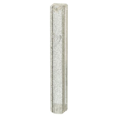 Plastic Mezuzah 10 cm Dotted Slv with Rubber Cork and Letter Shin - Silver