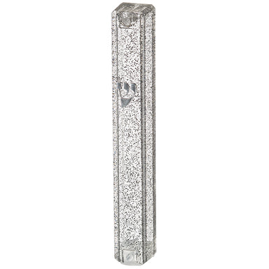 Plastic Mezuzah 10 cm Dotted Dark Slv with Rubber Cork and Letter Shin - Silver