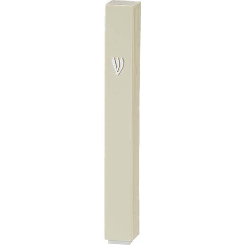 Plastic Mezuzah Beige with Rubber Cork 10 cm - Silver