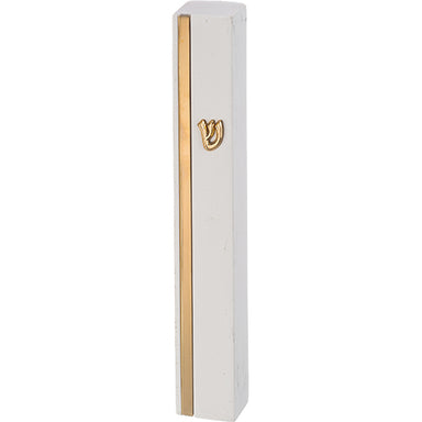 Concrete Polymer Mezuzah 12 cm, Stone - Like, White - Gold