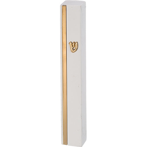 Concrete Polymer Mezuzah 12 cm, Stone - Like, White - Gold