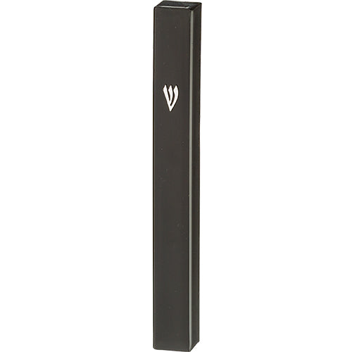 Black Plastic Mezuzah with Rubber Cork 15 cm - Silver "Shin"